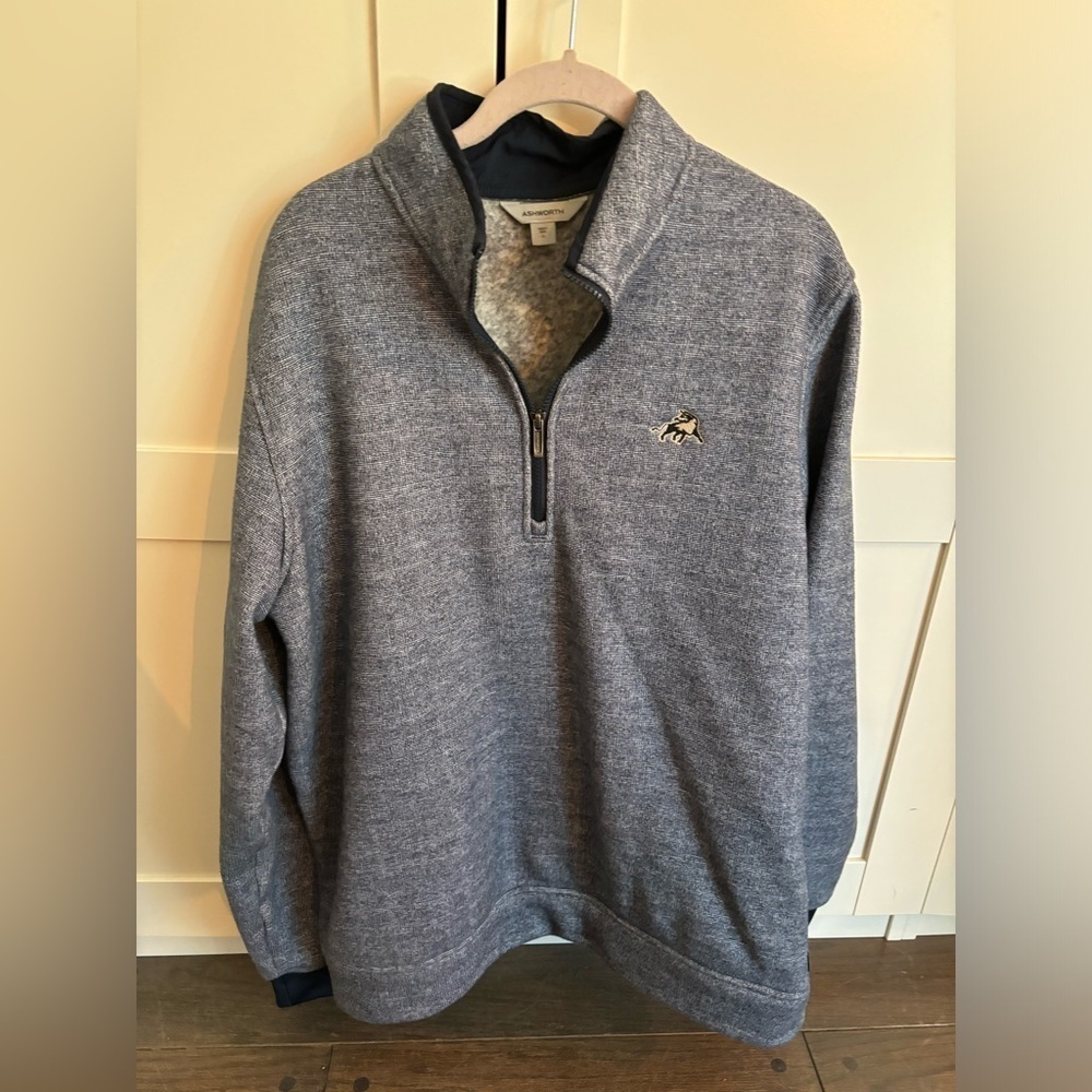 Ashworth Sweater Mens Quarter Zip Sweater casual Outdoor size large in blue